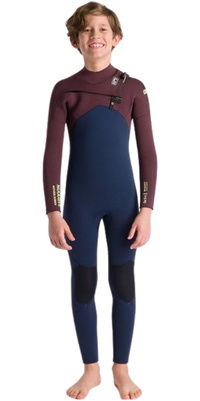 2025 C-Skins Junior NuWave Session 5/4mm Chest Zip Wetsuit C-NSE54JCZ - Bluestone / Rust x / Cool Green